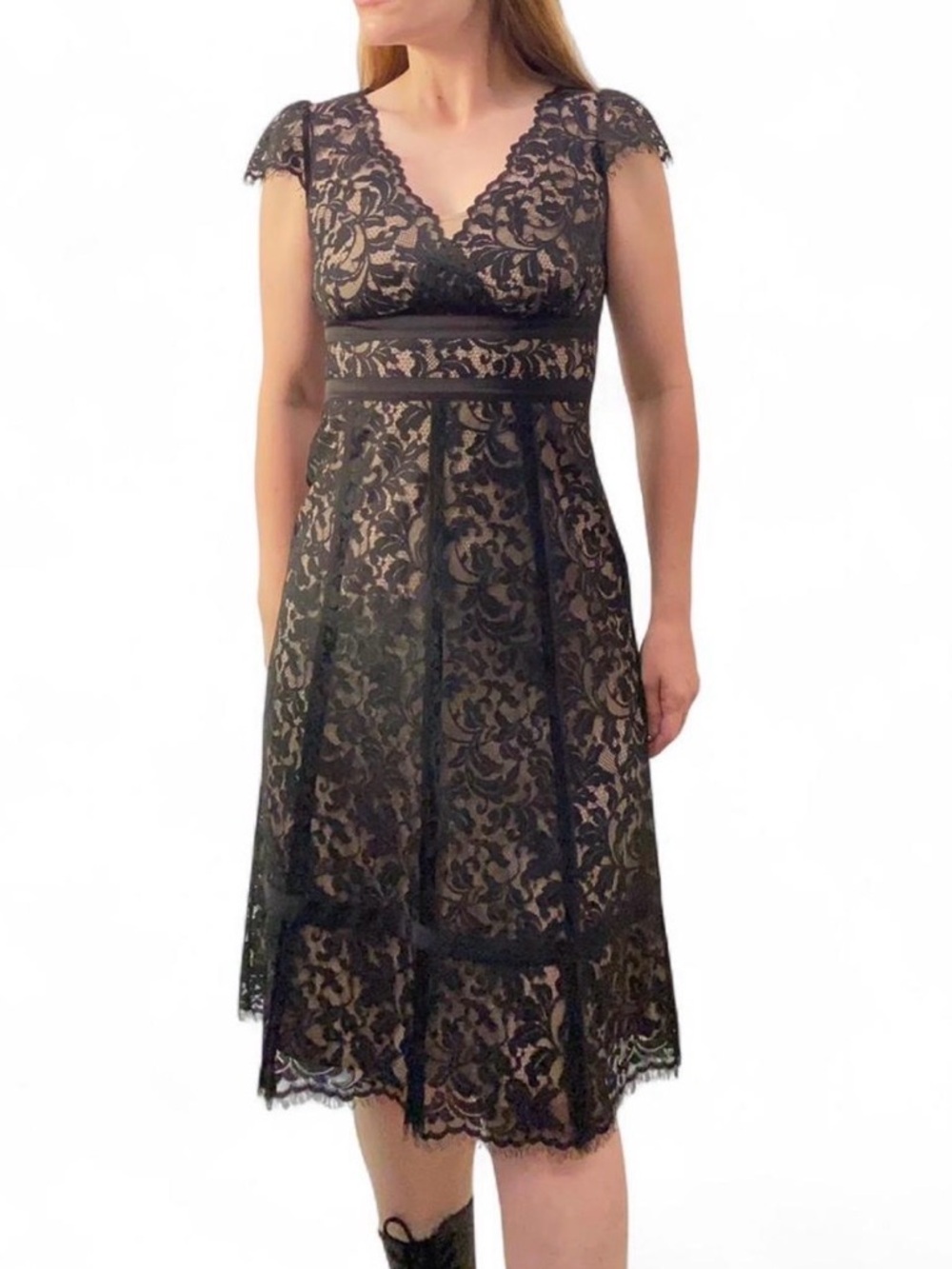 Vintage Ann Taylor Loft Black Lace Midi Dress Small